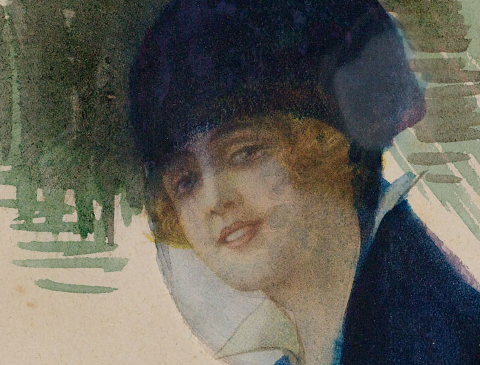 Mihri Müşfik, Otoportre,1920, karton üzerine suluboya